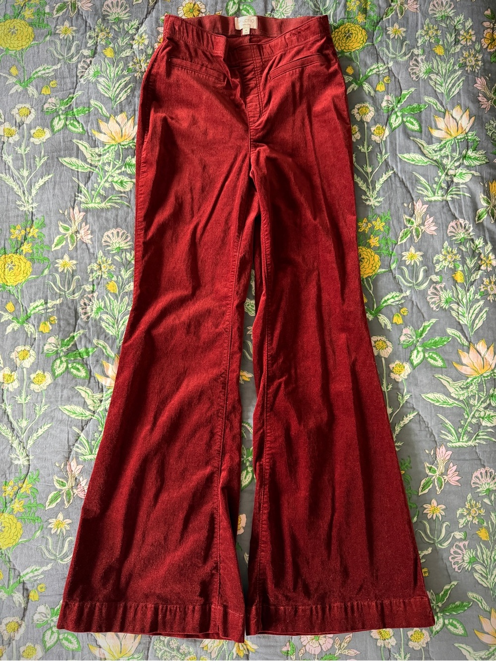 Pilcro Pull-On Mid-Rise Retro Flare Velvet Jeans | Chestnut | Size 28